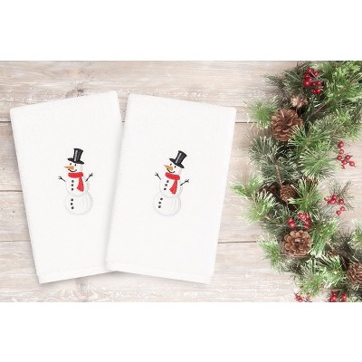 2pk Snowman Hand Towel Set White - Linum Home Textiles