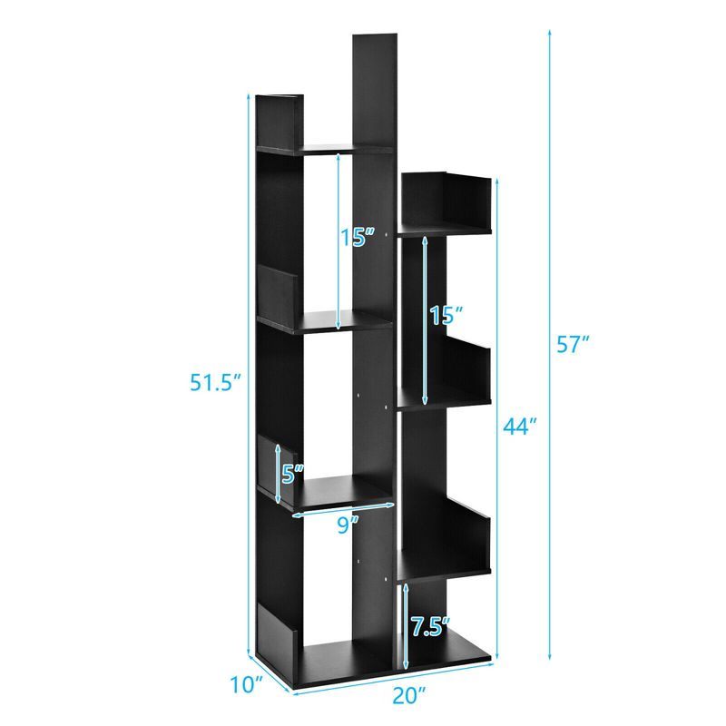 Costway 8-Tier Bookshelf Bookcase w/8 Open Compartments Space-Saving Storage Rack White/Black, 3 of 11