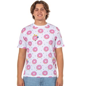 Seven Times Six The Simpsons T-Shirt Men's Pink Doughnut Short Sleeve Top White - 1 of 4