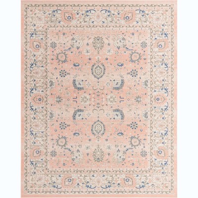Powder Pink Floral Whisper 8' x 10' Easy-Care Synthetic Rug