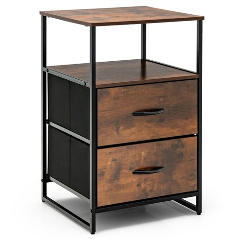 2-Drawer Nightstand with Removable Fabric Bins, Sturdy Iron Frame