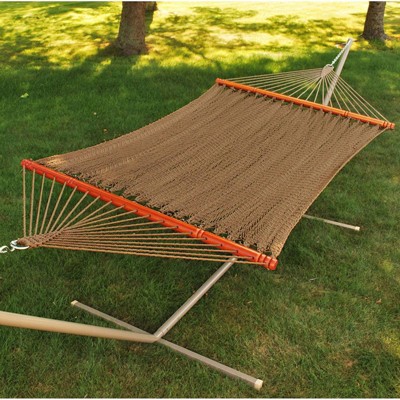 Golden Brown Polyester Rope Outdoor Hammock with Hardwood Spreader Bars