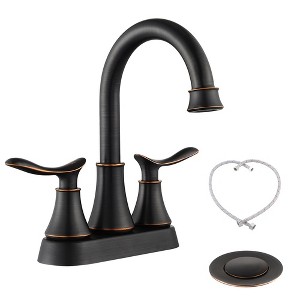2-Handle 4-Inch Brushed Gold Bathroom Faucet, Bathroom Vanity Sink Faucets with Pop-up Drain and Supply Hoses - 1 of 4