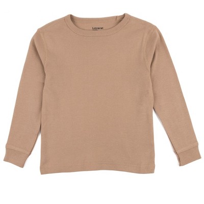 Photo 1 of Leveret Kids Long Sleeve Solid Neutral Color T-Shirt