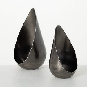 7.5"H and 9.25"H Sullivans Silver-Edged Tea Light Holder - Set of 2, Black - 1 of 3