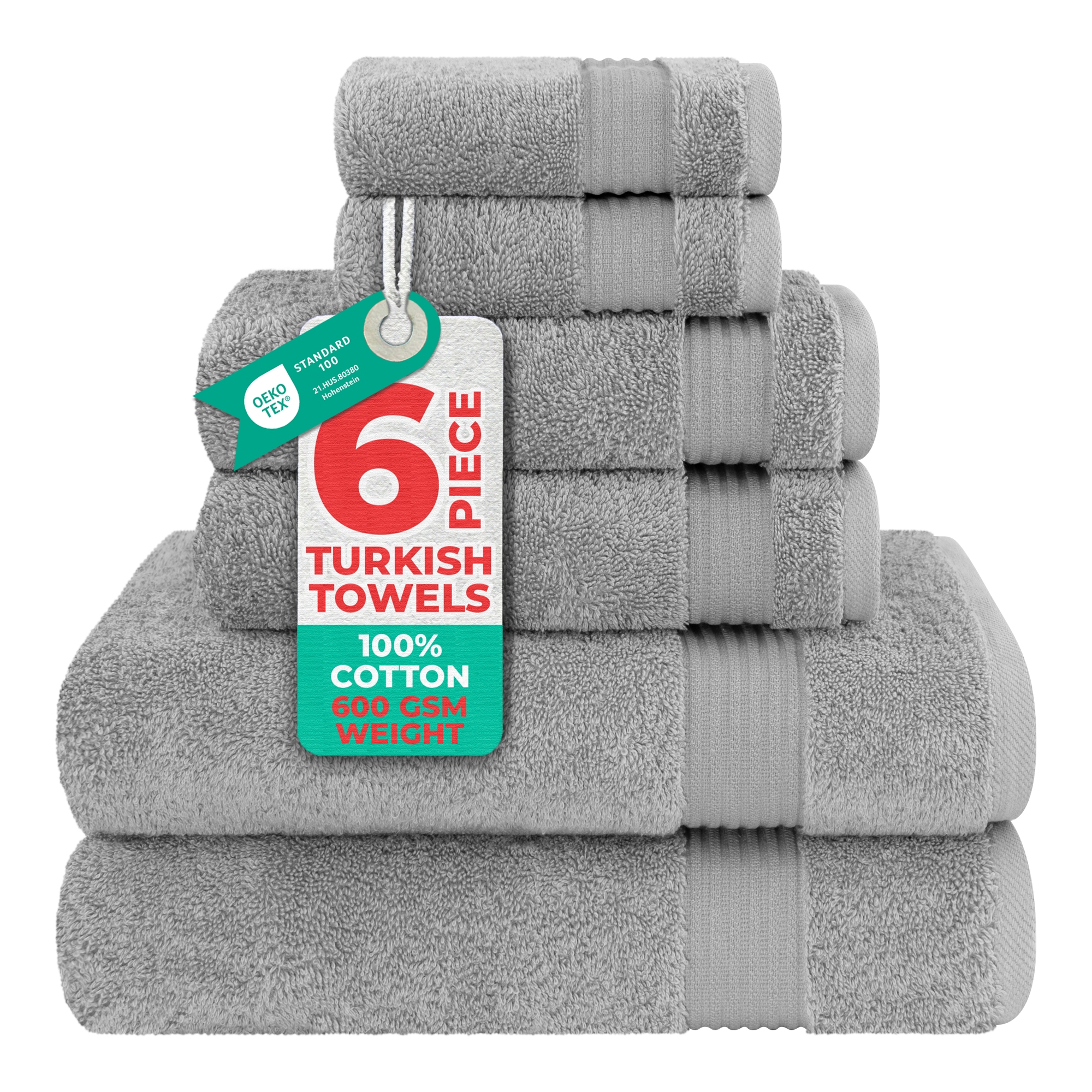American Soft Linen Bekos 6 Piece Towel Set, 100% Cotton Bath Towel Set for Bathroom, Rockridge