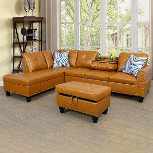 Modern 3-Piece L-Shaped Sofa Set in Black Synthetic Leather - 1 of 4