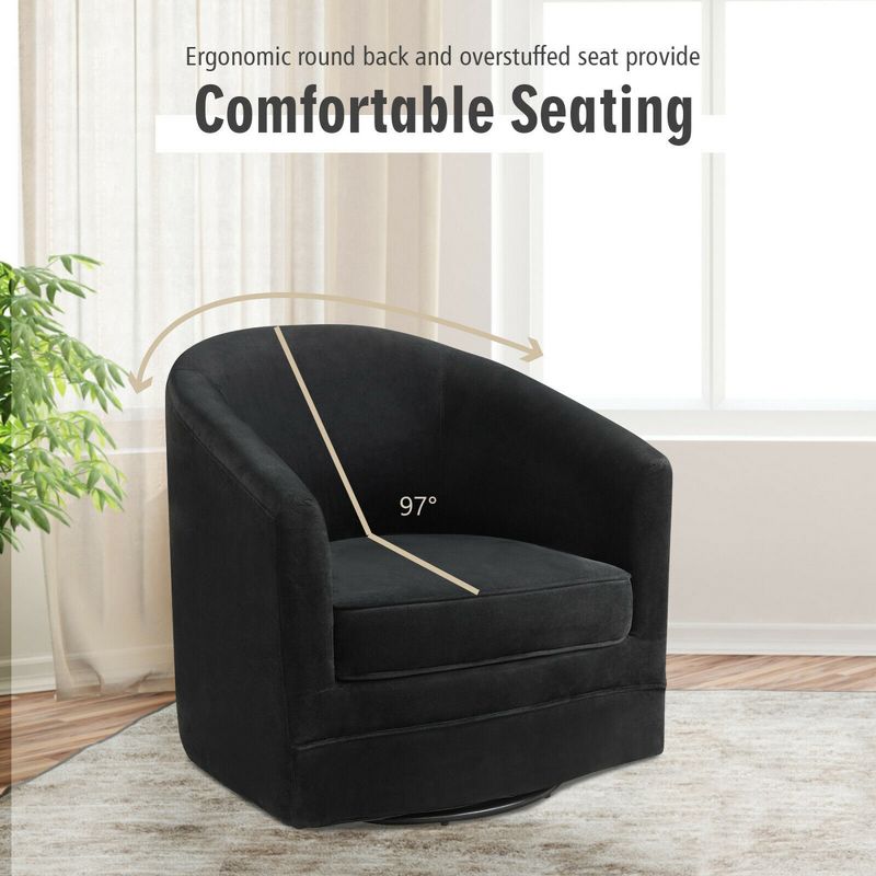 Costway Modern Swivel Barrel Chair Upholstered Velvet Armchair with Metal Base, 4 of 10