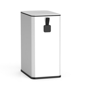 SEVOBAL Indoor Trash Cans Slim Bathroom Trash Can with Lid Soft Close, 2.5 Gallon Stainless Steel Garbage Can Small Trash Bins, White, 13"*7.4"*15" - 1 of 4