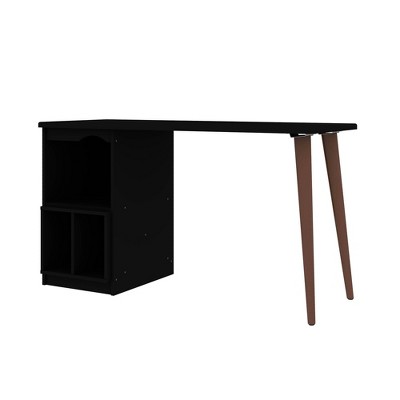 Hampton 54'' Black Mid-Century Modern Office Desk with Open Shelving