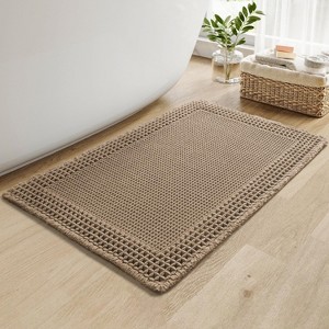 BAGOKIE Super Absorbent Bath Mat Waffle Bath Rug with Tassels - 1 of 4