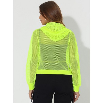 INSPIRE CHIC Women's Zip Up Long Sleeve Mesh Sheer Hoodie Bomber Jackets 2 Packs Neon Yellow/Black Small — фото 3