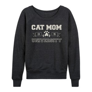 Women's - Instant Message - Cat Mom University Lightweight French Terry Wide Neck Long Sleeve Graphic Shirt - 1 of 4