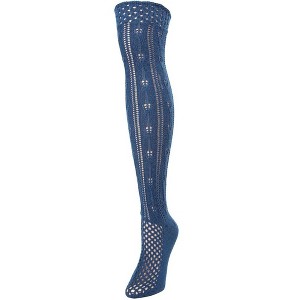 Memoi Fondant Crochet Stripe Over the Knee Boot Sock - 1 of 2