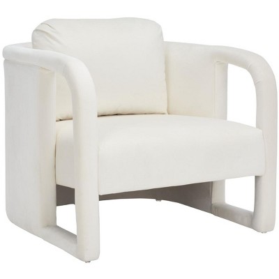 Sasha Cream Velvet Wood Accent Chair with Cut-Out Arms