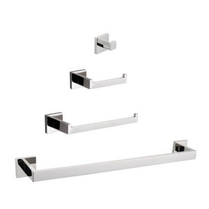 Stylish Brushed Nickel 4-Piece Bathroom Hardware Set with Towel Bar, Robe Hook, and Toilet Paper Holder - 1 of 4