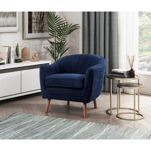 Chenille Fabric Upholstered Mid-Century Modern Accent Chair with Channel Stitched Back, Loose Seat Cushion, Foam Padding and Solid Wood Legs - 1 of 4