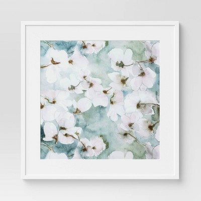 24" x 24" Floral Watercolor Matted Print in Framed Wall Canvas White - Threshold™