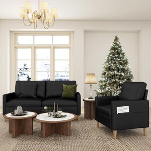 TYBOATLE 66" Black Faux Leather Loveseat Sofa with USB, Mid-Century Tufted 2-Seater Couch for Small Space, Apartment, Dorm, Bedroom, Office - 1 of 4