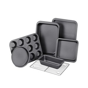 Itopfox 7-Piece Nonstick Bakeware Set with Round & Square Cake Pan, Loaf Pan, Muffin Pan, Cookie Sheet, Roast Pan, Cooling Rack - 1 of 4