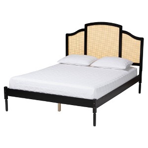 Baxton Studio Queen Librina Wood Platform Bed with Woven Rattan Black/Natural Brown: Rubberwood Frame, No Box Spring Needed - 1 of 4