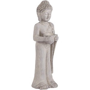 John Timberland Standing Buddha Statue Sculpture Zen Garden Decor Indoor Outdoor Front Porch Patio Yard Outside Home Balcony Gray Faux Stone 32" Tall - 1 of 4
