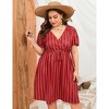 Coolmee Women's Plus Size Dress Short Sleeve A Line Wrap Drawstring Dress Flowy V Neck High Waist Midi Dress - 2 of 4