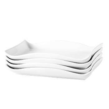 Bruntmor 10"x7" Rectangular Curvy Ceramic Restaurant Christmas Platter, Set of 4, White