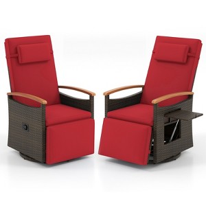 Tangkula Set Of 2 Outdoor 360° Swivel Rattan Recliner Chair Patio Wicker Chaise Lounge Chair - 1 of 4