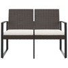 vidaXL Outdoor Bench 2-Seater Bench with Cushions for Porch Deck PP Rattan - Brown - 3 of 4