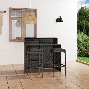 vidaXL 3-Piece Outdoor Patio Bar Set in Gray - PE Rattan, Powder-Coated Steel & 100% Polyester Fabric, Weather-Resistant, Removable Cushions - 1 of 4