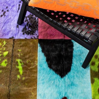 Handmade Multicolor Geometric Cowhide Area Rug, 5' x 8'