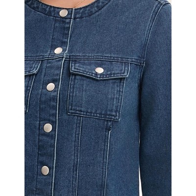 INSPIRE CHIC Women's Crew Neck Western Long Sleeve Chest Pockets Denim Cropped Jean Jackets XX-Large Vintage Blue — фото 4