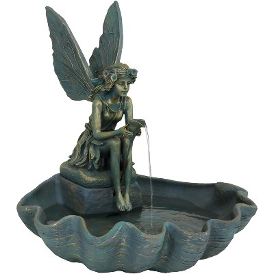 Sunnydaze 30"H Electric Fiberglass Fairy Shell Outdoor Water Fountain