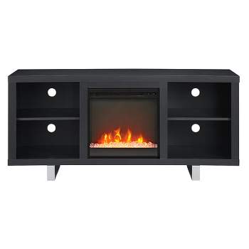 4 Cubby Modern Electric Fireplace with Metal Legs TV Stand for TVs up to 65" Black - Saracina Home