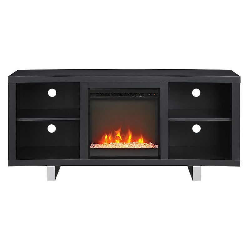 4 Cubby Modern Electric Fireplace with Metal Legs TV Stand for TVs up to 65&#34; Black - Saracina Home, 1 of 10