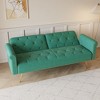 69.7 Inch Sofa Bed With Nailhead Trim Modern Velvet Upholstered Sofa Bed With Throw Pillow For Living Room Office Bedroom - 2 of 4