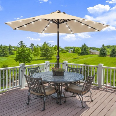 Sonkuki 9ft LED Round Outdoor Patio Market Umbrella w/Aluminum Pole and 8 Sturdy Ribs