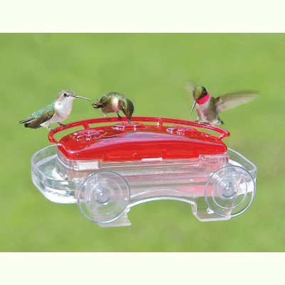 Red and Clear Plastic Window Mounted Hummingbird Feeder