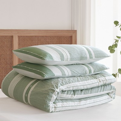 Green and Cream Cotton Twin/Twin XL Ruffled Duvet Set