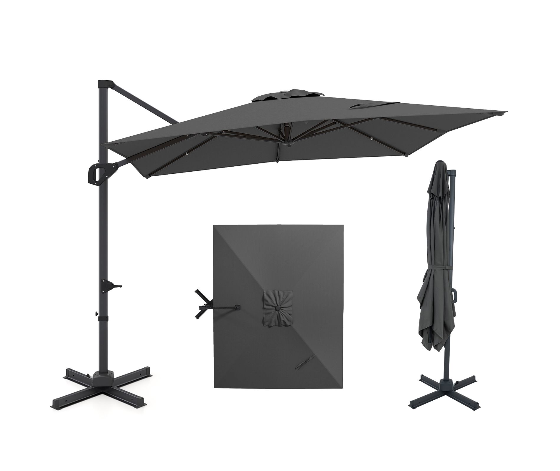 Costway 11 x 9 FT Cantilever Patio Umbrella with 360° Rotation Easy Tilt Adjustment 8 Ribs Tan/Beige/Navy Blue/Gray