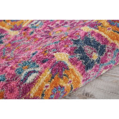 Fuchsia Floral Synthetic Runner Rug with Latex Backing