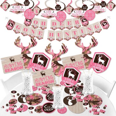 Big Dot of Happiness Pink Gone Hunting - Deer Hunting Girl Camo Baby Shower or Birthday Party Supplies - Banner Decoration Kit - Fundle Bundle