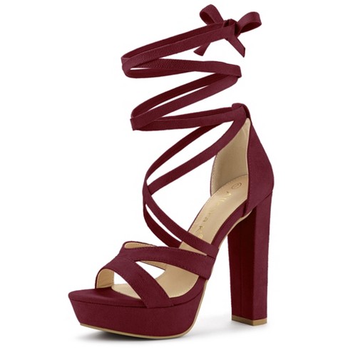 Allegra K Women's Lace Up Platform Chunky High Heels Sandals Burgundy 6 :  Target