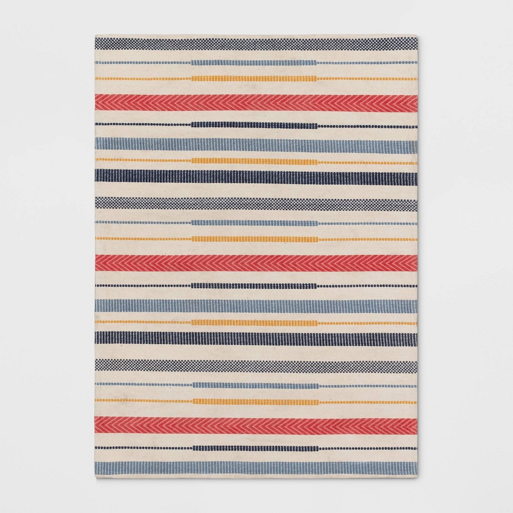 Photos - Area Rug 4'x5'6" Striped Kids' Rug Red/Blue - Pillowfort™