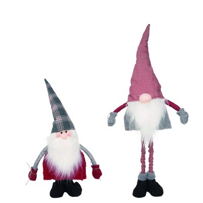 Transpac Fabric 15 in. Gray Christmas Plush Telescoping Santa Gnome Set of 2