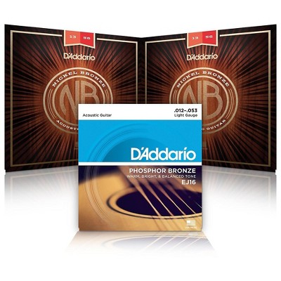 D'Addario NB1253 Nickel Bronze Light Acoustic Strings 2-Pack with EJ16 Phosphor Bronze Light Single-Pack