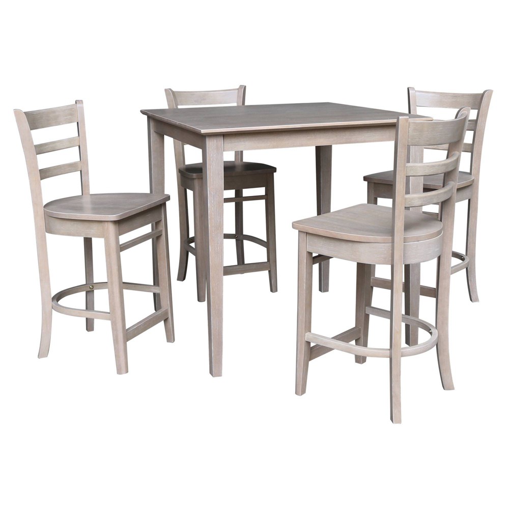 Photos - Dining Table 36"x36" Counter Height Dining Set with 4 Emily Stools Washed Gray/Taupe 