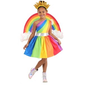 HalloweenCostumes.com Small Girl Kid's Royal Rainbow Costume Dress | Girls One-Shoulder Multicolor Skirt, Blue/Purple/Green - 1 of 4