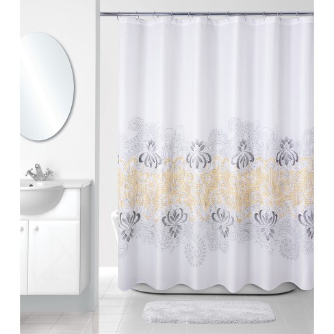 Paisley Border Shower Curtain White Gray Allure Home Creation